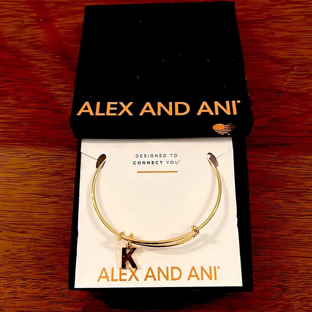 Alex and Ani K Letter Initial Charm Bracelet Gold